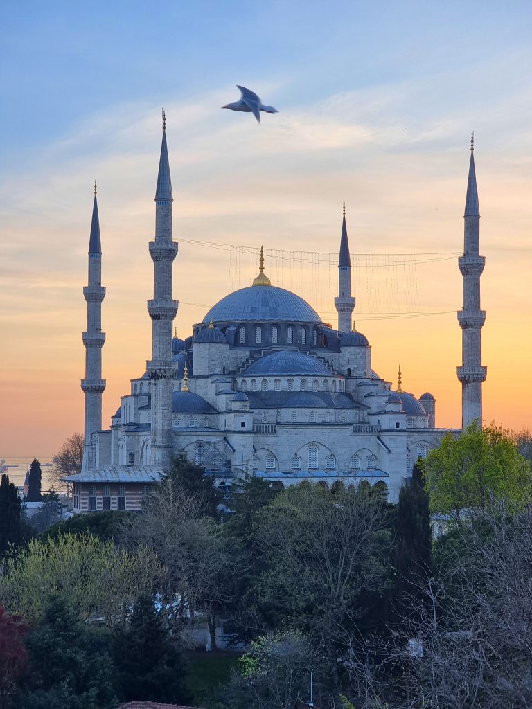 Vue sur la Mosquée Bleue depuis le rooftop du Seven Hills Restaurant à Istanbul